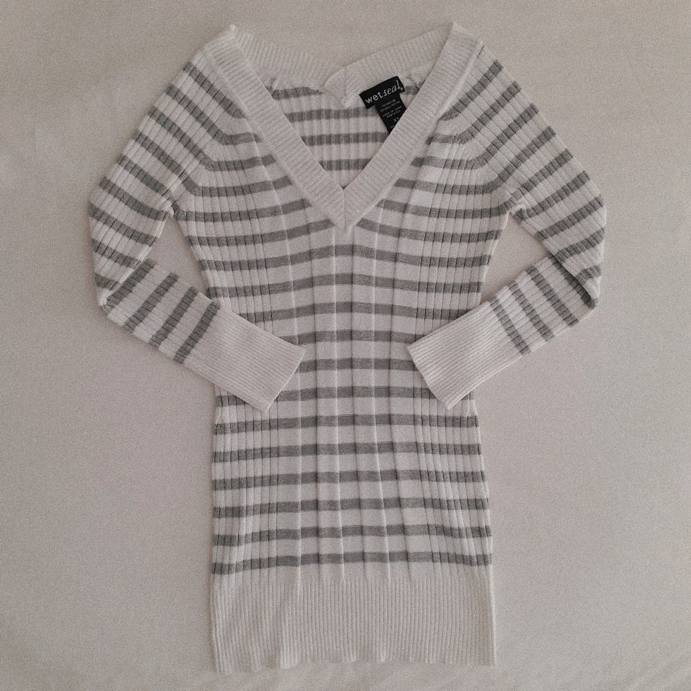 Wet Seal Grey and White Striped Sweater